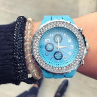 Ceas de dama metalic Elegant Blue cu pietricele