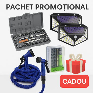 Combo 5 produse! Trusa tubulare 40 piese, furtun de gradina 30m, lampa solara, trusa surubelnita de 24 piese + Produs Cadou