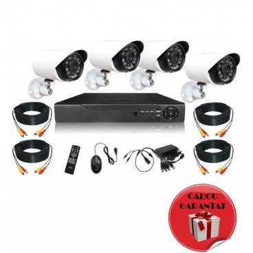 Sistem supraveghere CCTV de interior si exterior cu 4 camere HDMI, DVR, USB + Cadou Garantat