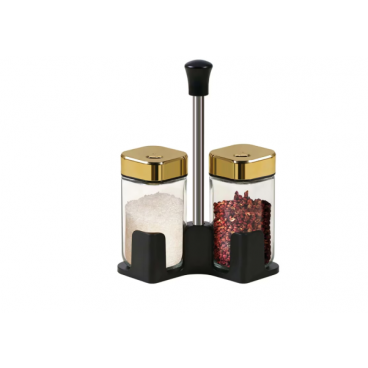 Set 2 solnite, pentru sare si piper, cu suport metalic, negru