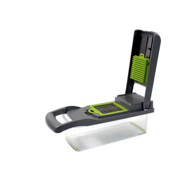 Tocator multifunctional de legume si fructe 14 in 1, lame inox si maner protectie, negru/verde