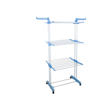 Uscator de rufe vertical, Pliabil, 3 Niveluri cu Suport Umerase si Suport pe Roti, Albastru, 170 cm, Incarcare Maxim Recomandata 40 KG